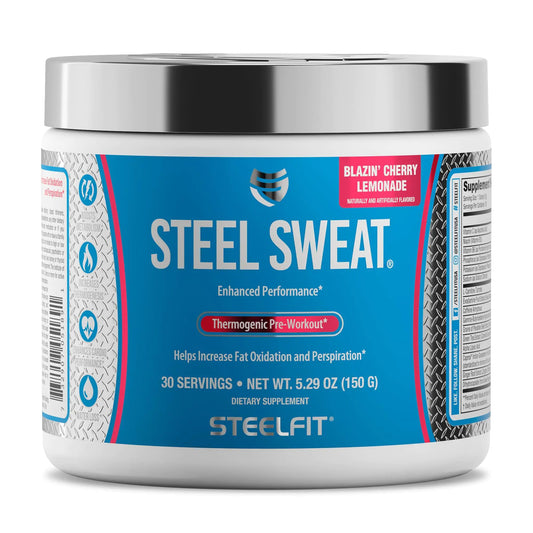 SteelFit Steel Sweat Fat-Burning Pre Workout | Boost Metabolism Increase Energy Burn Fat & Calories | Cherry Lemonade 30 Servings